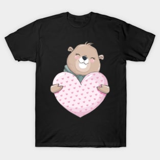 Valentine Heart with Cute Funny Bear T-Shirt